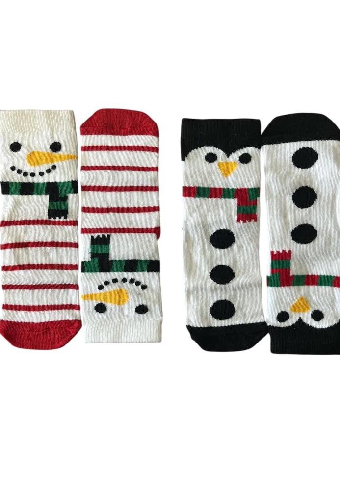 Sosete Craciun Copii 2/set , Imprimeu om de zapada si pinguin,Engros